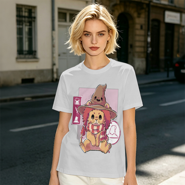 Olive T-Shirt With Cute Lion Wizard Graphic Print