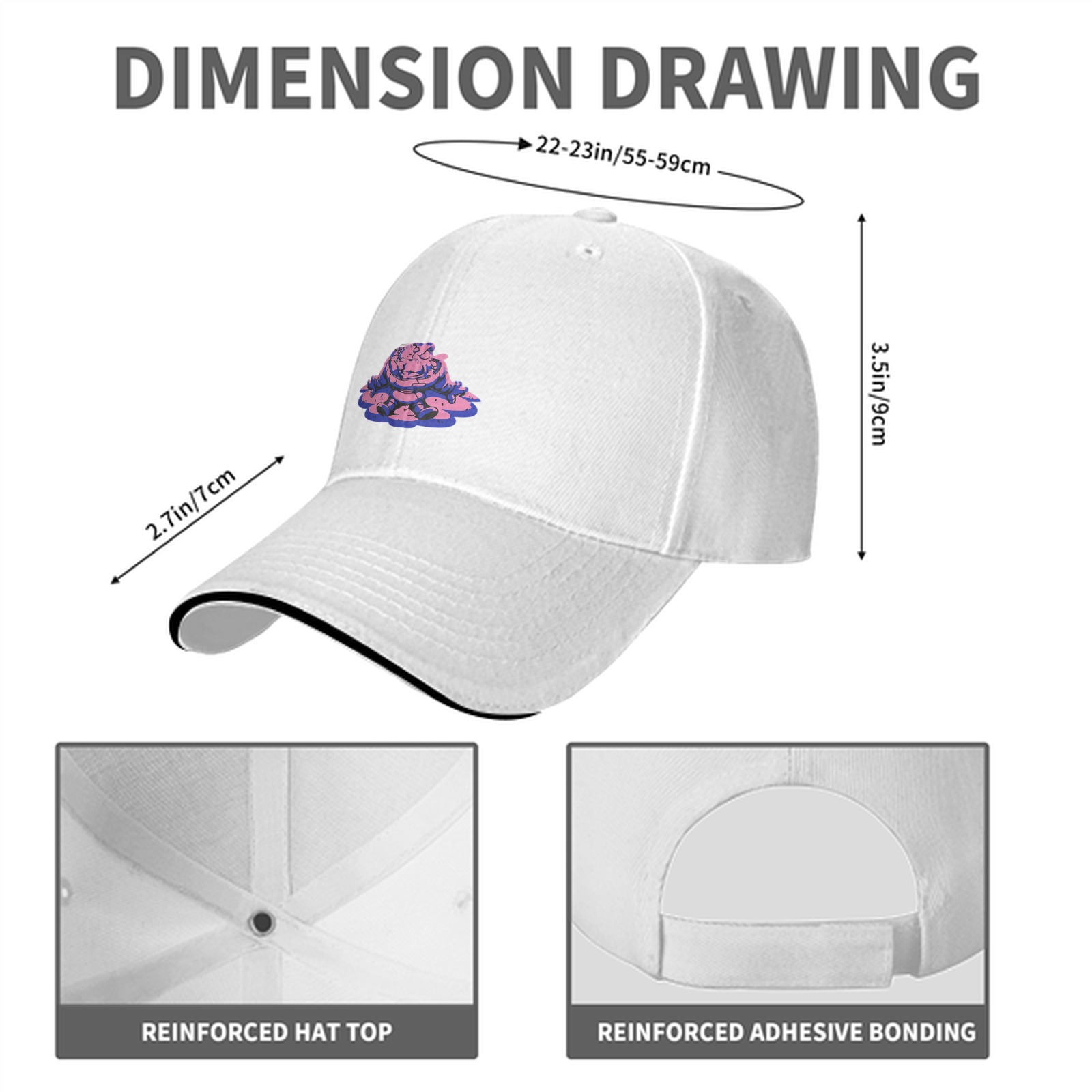 Black Baseball Cap With Pink Purple Slime Monster Graphic