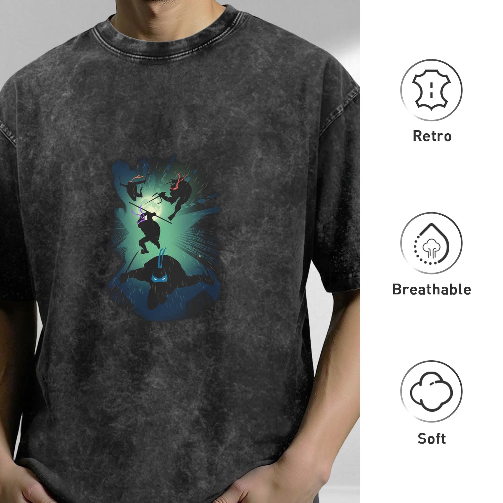 Teenage Mutant Ninja Turtles Graphic Print Stone Wash Oversized T-Shirt