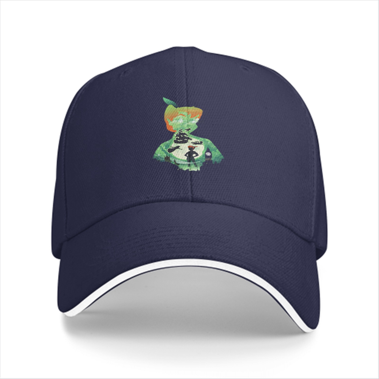 Black baseball cap with green apple boy graphic print