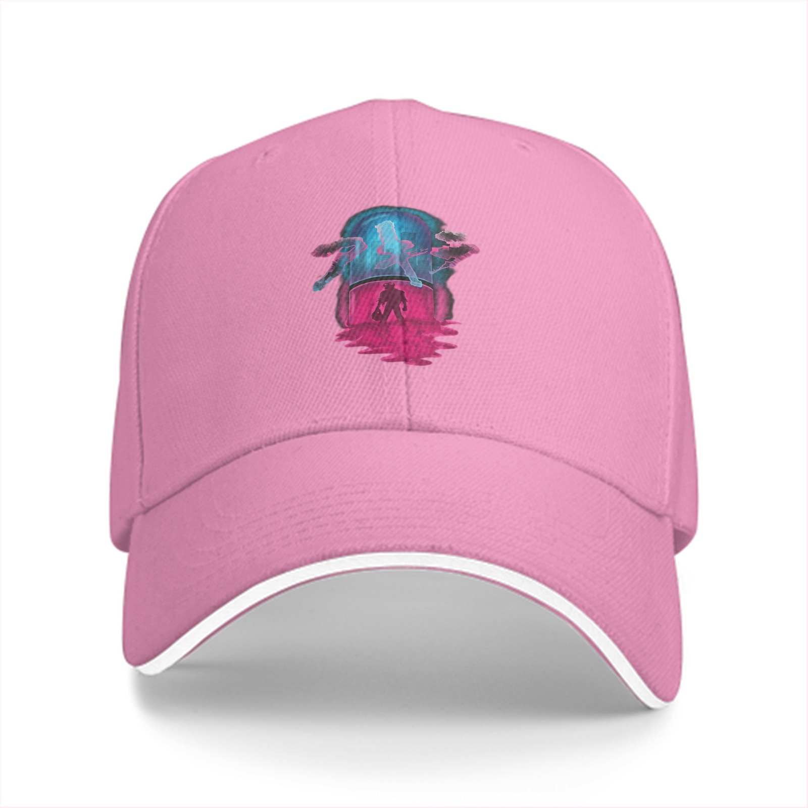 Black Baseball Cap With Neon Anime Style Graphic Print