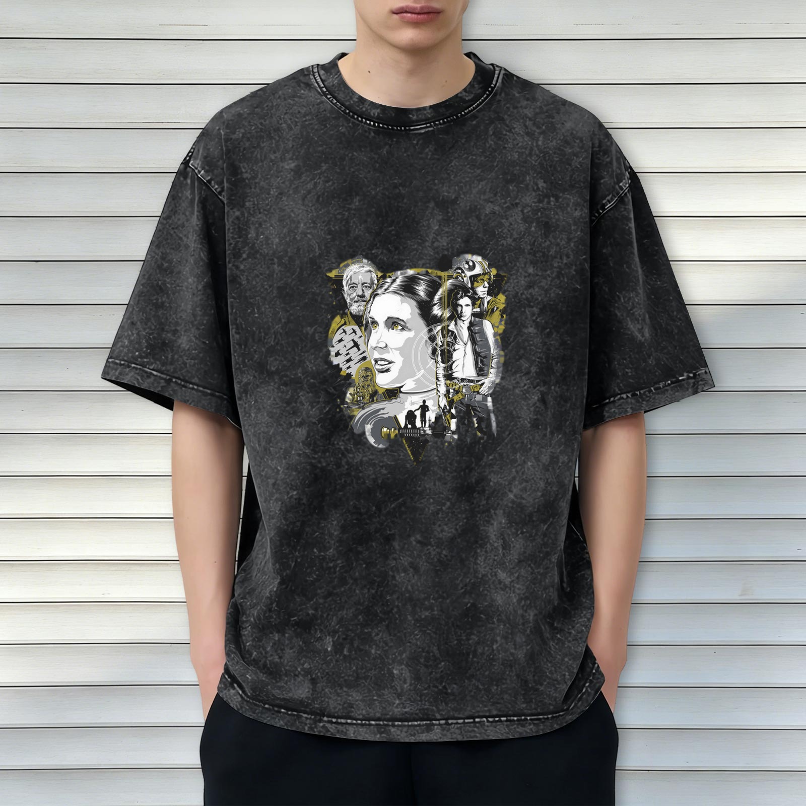 Star Wars themed distressed short-sleeved T-shirt