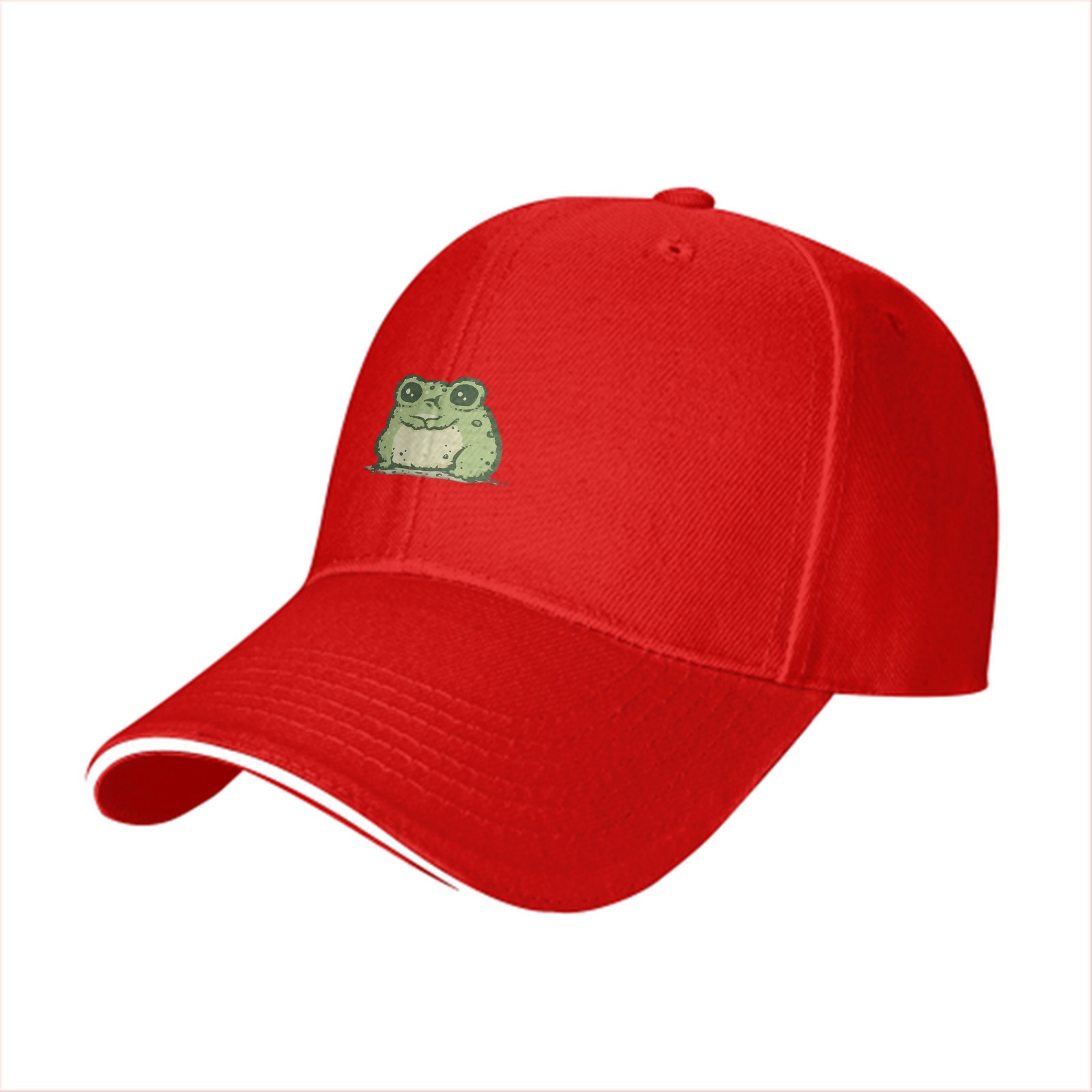 Black Baseball Cap With Cute Chubby Frog Graphic Design