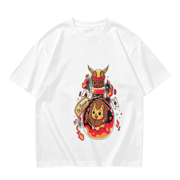 Olive T-Shirt With Cute Lion In Potion Bottle Graphic