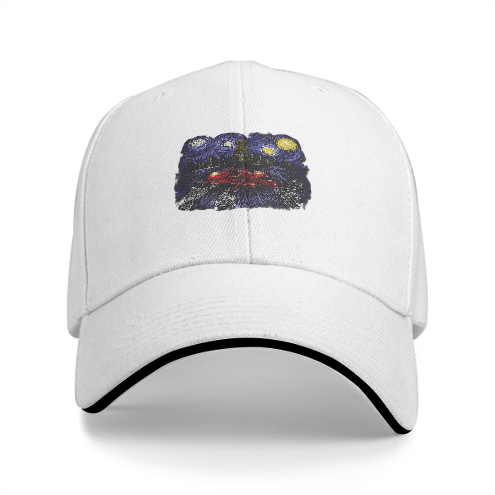 Black Baseball Cap With Starry Night Inspired Art Print