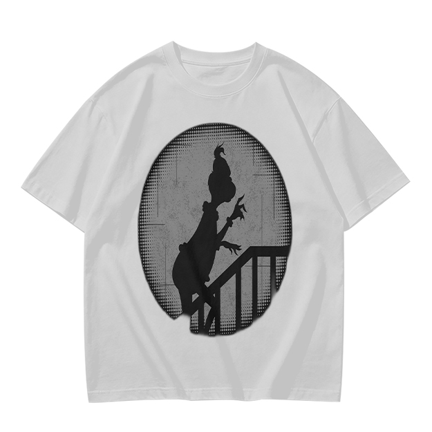 Olive Green T-Shirt With Grinch Silhouette On Staircase Print