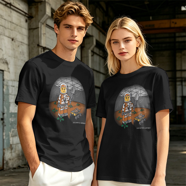 Olive T-shirt with Lego Astronaut Space Habitat Print