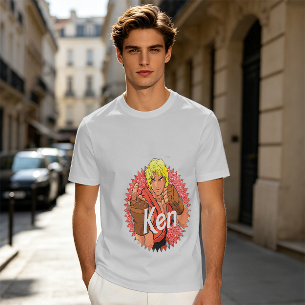Olive T-shirt with Street Fighter Ken Graphic Print