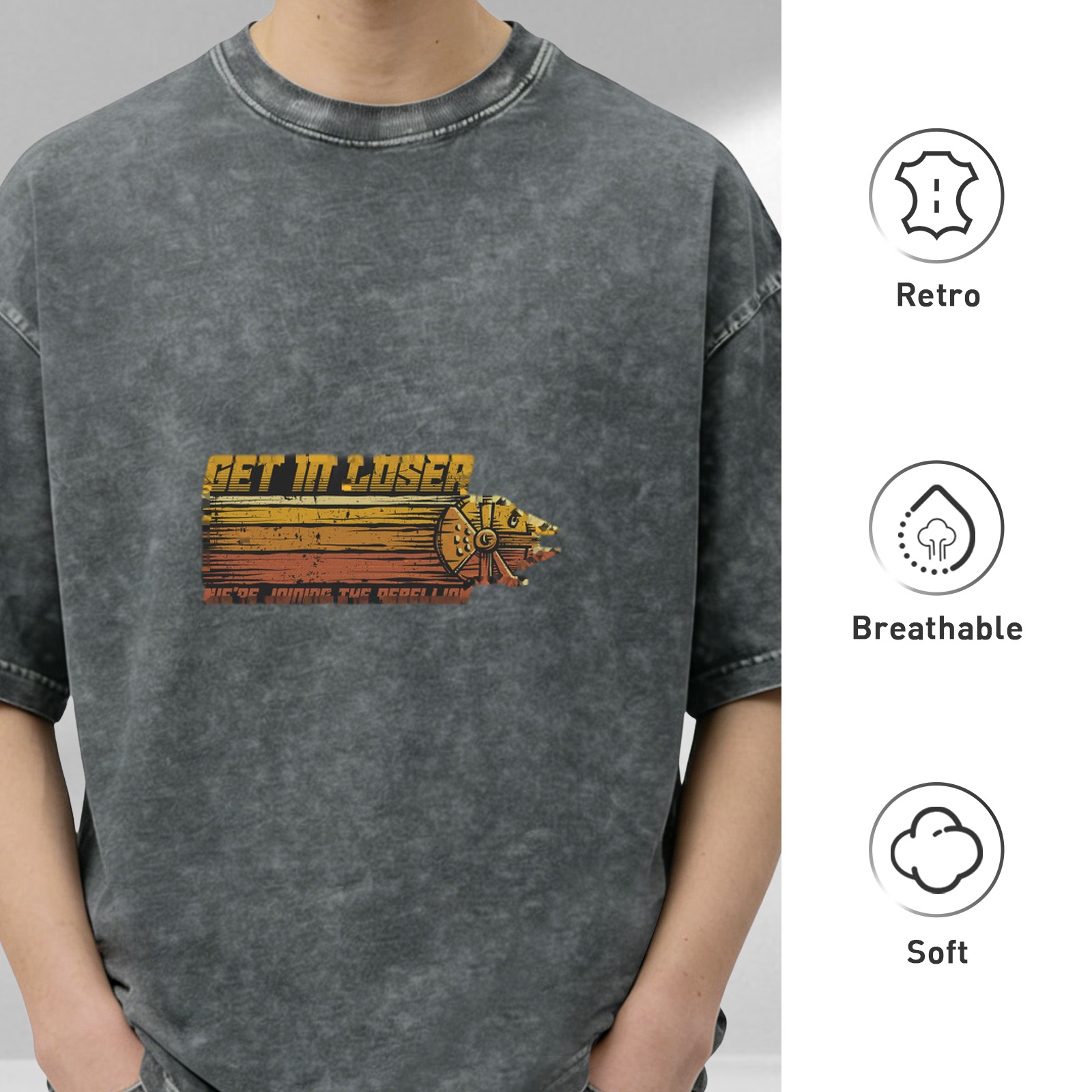 Star Wars themed 'Get In Loser We're Joining The Rebellion' graphic acid wash oversized short sleeve t-shirt