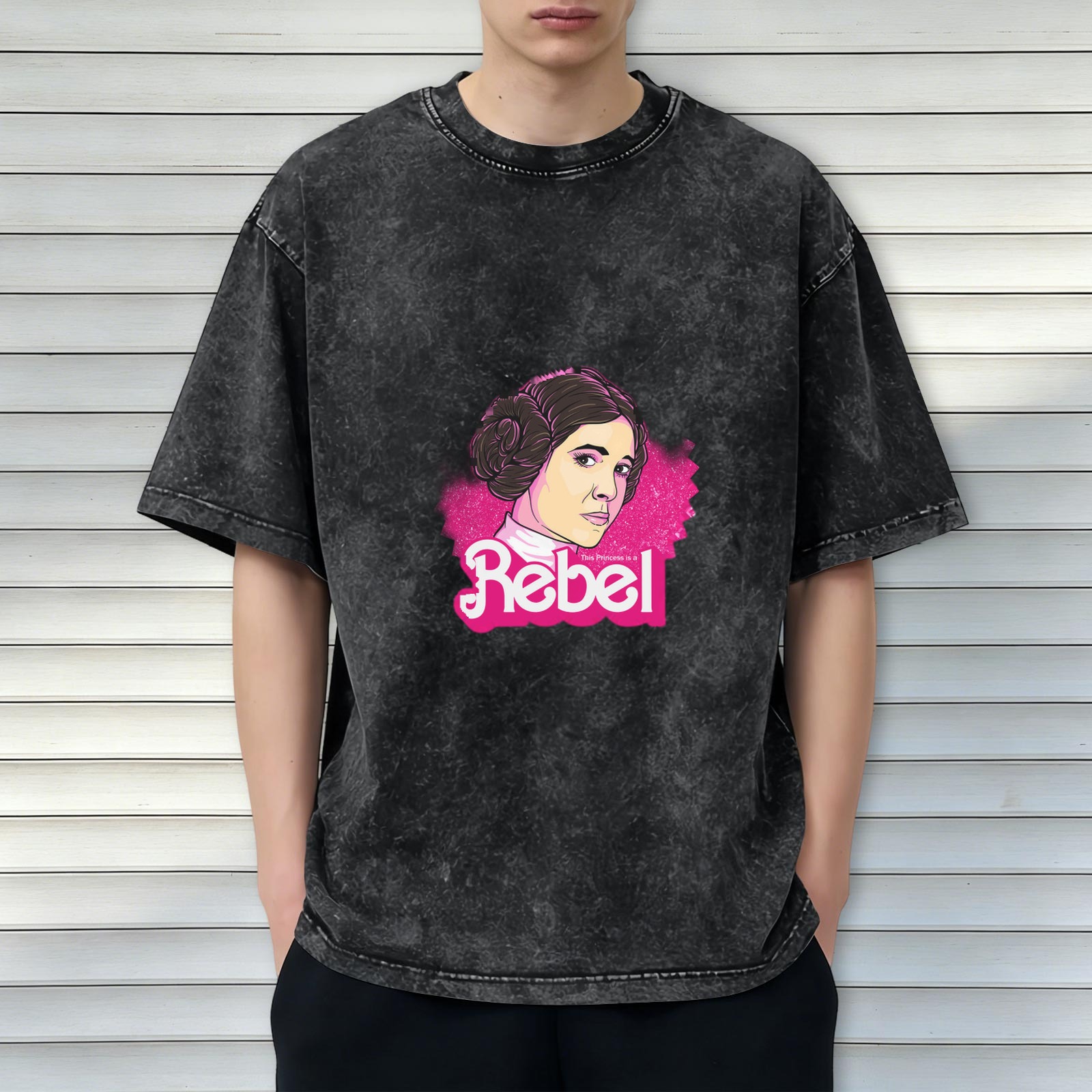 Washed Black T-Shirt with Princess Leia Rebel Graphic