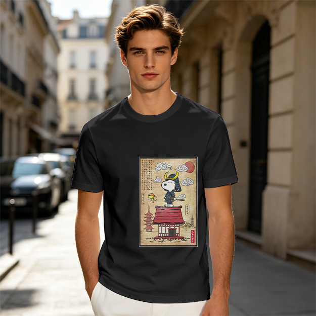 Olive T-Shirt with Samurai Snoopy Japanese Art Print