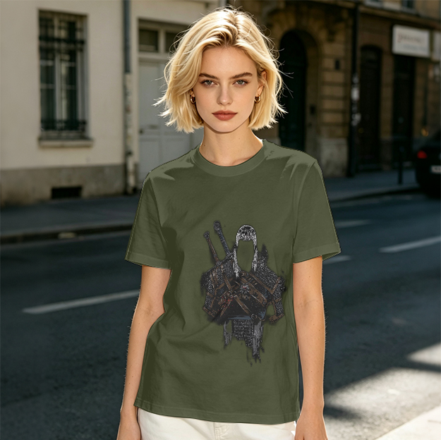 Olive Green T-Shirt With Witcher Inspired Armor Print