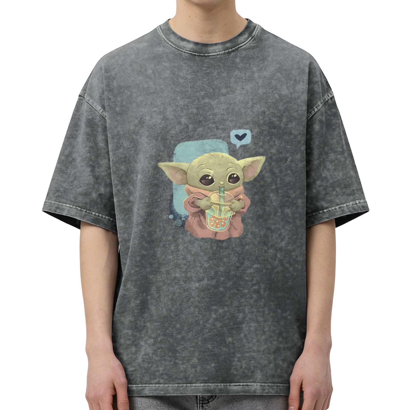 Baby Yoda Drinking Boba Tea Vintage Wash T-shirt
