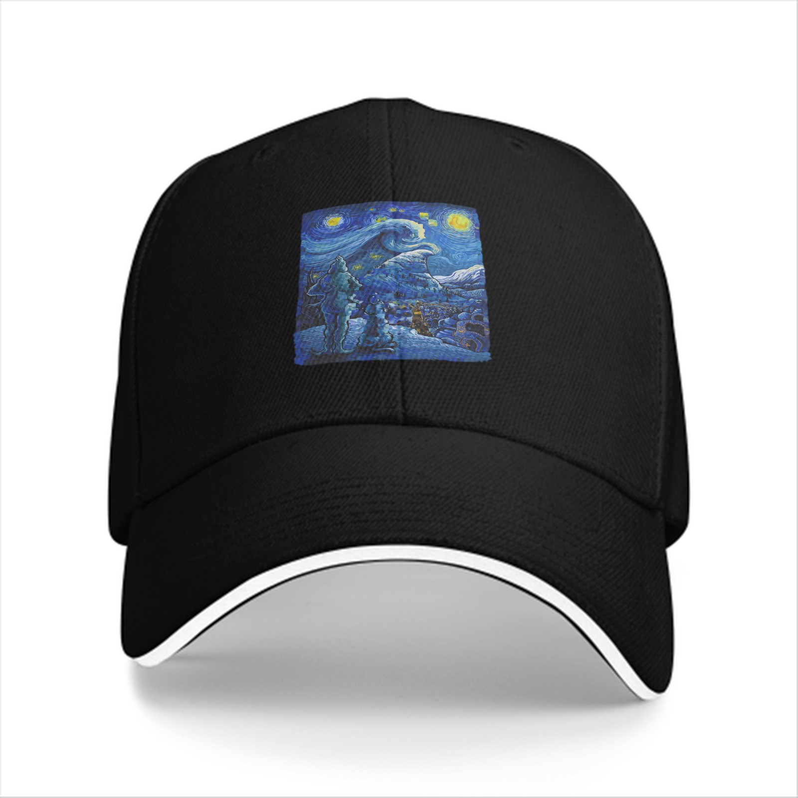 Black Baseball Cap with Starry Night Art Print