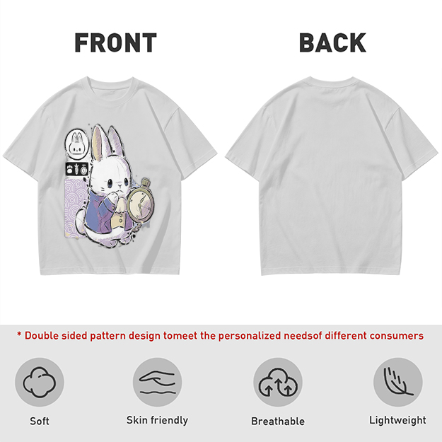 Olive T-Shirt With White Rabbit Holding Pocket Watch Print