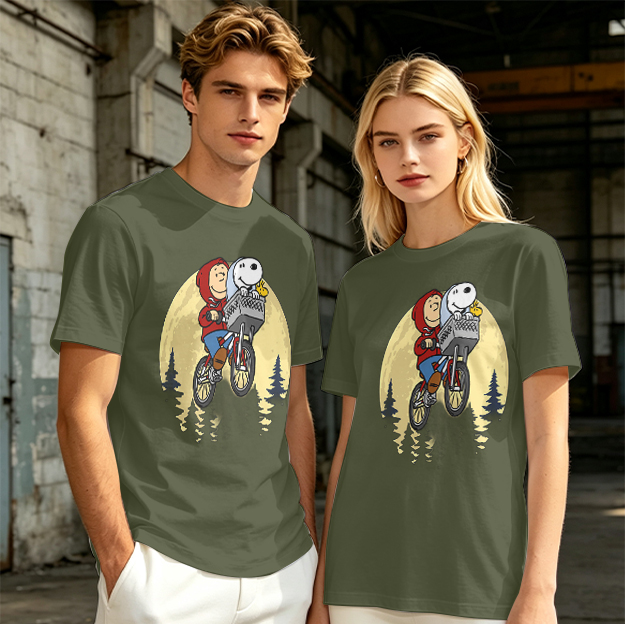 Snoopy and Charlie Brown Bicycle Moon Graphic T-Shirt