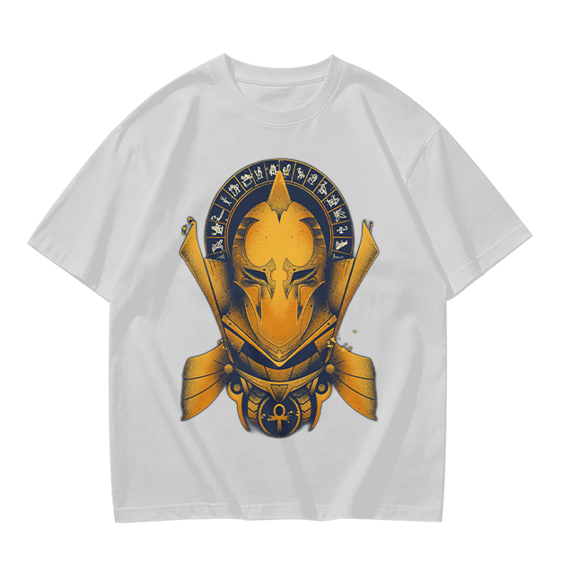 Olive T-Shirt with Ancient Egyptian Style Golden Helmet Print