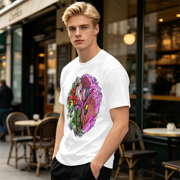 Olive T-Shirt with Gambit and Rogue Superhero Art Print