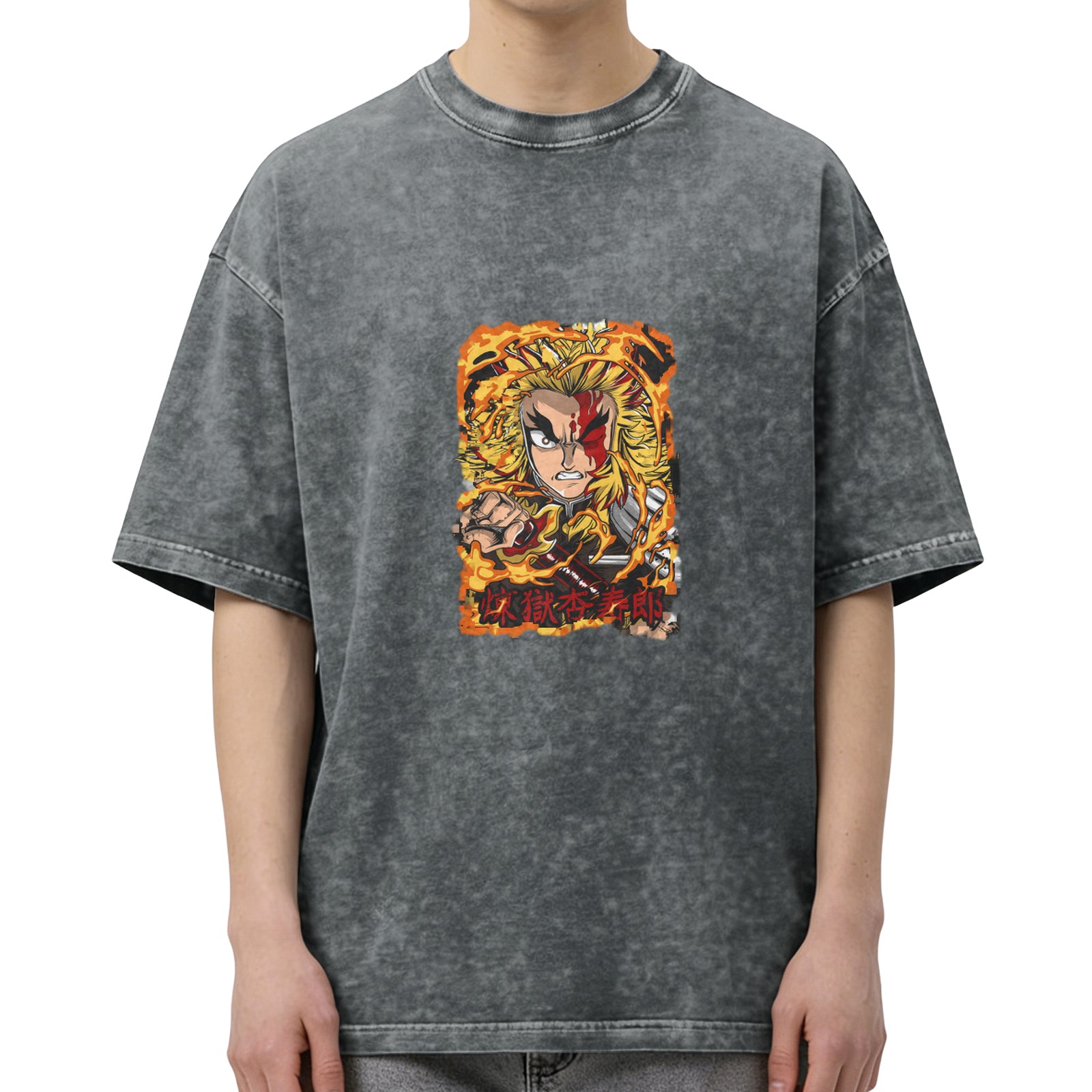 Demon Slayer Kyojuro Rengoku Graphic Vintage Wash T-Shirt