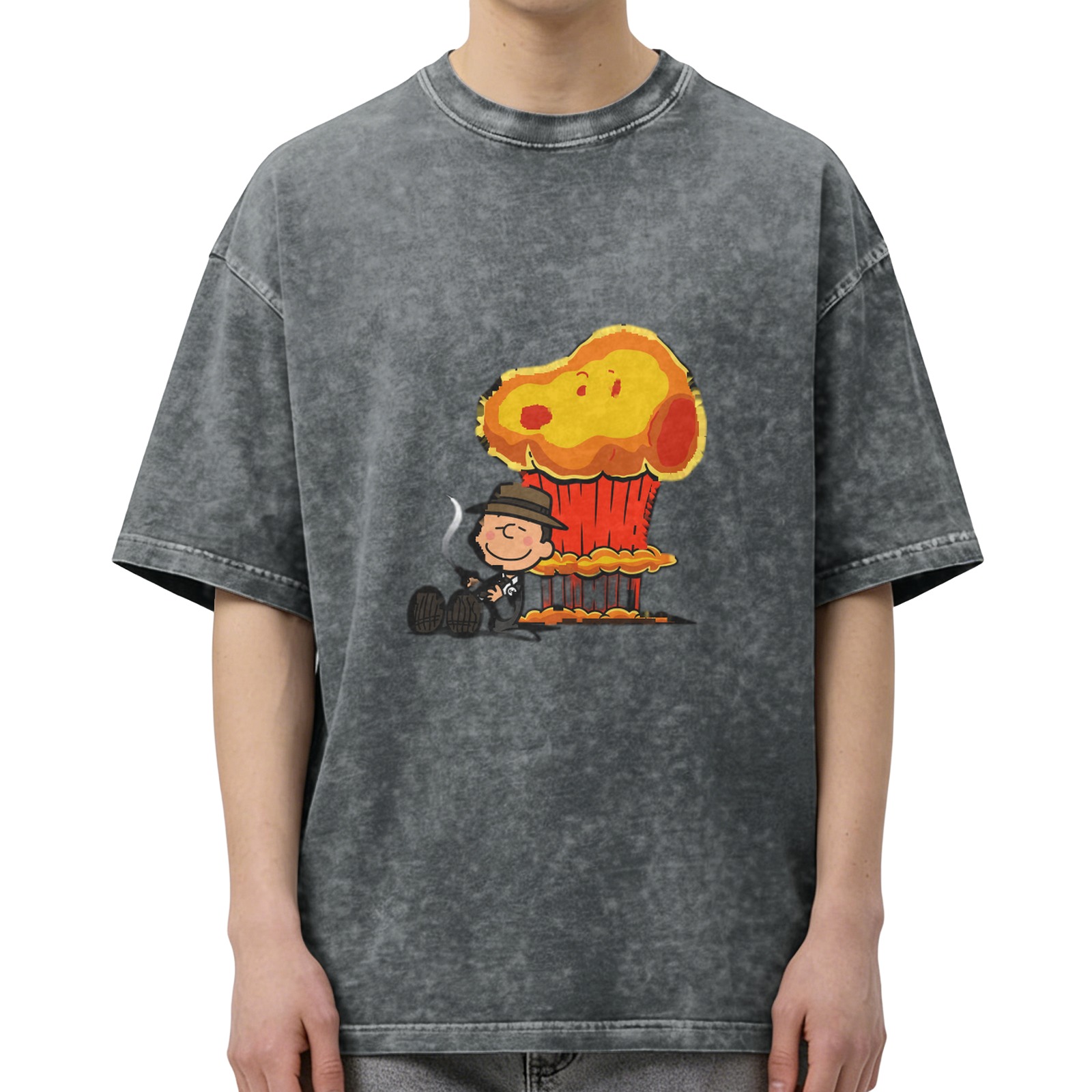 Charlie Brown Oppenheimer Mushroom Cloud Acid Wash T-Shirt
