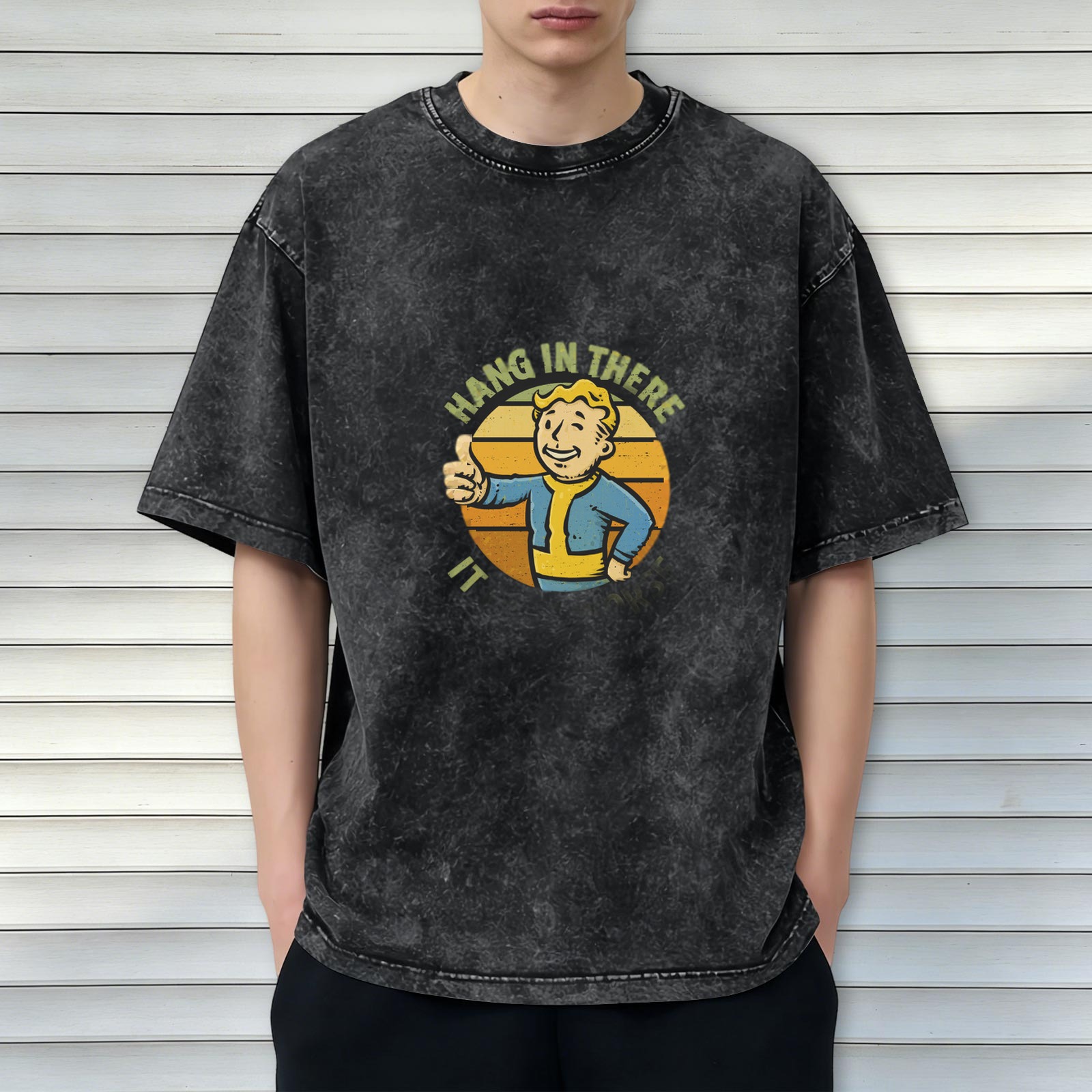 Fallout Vault Boy 'Hang In There' Vintage Wash Graphic T-Shirt
