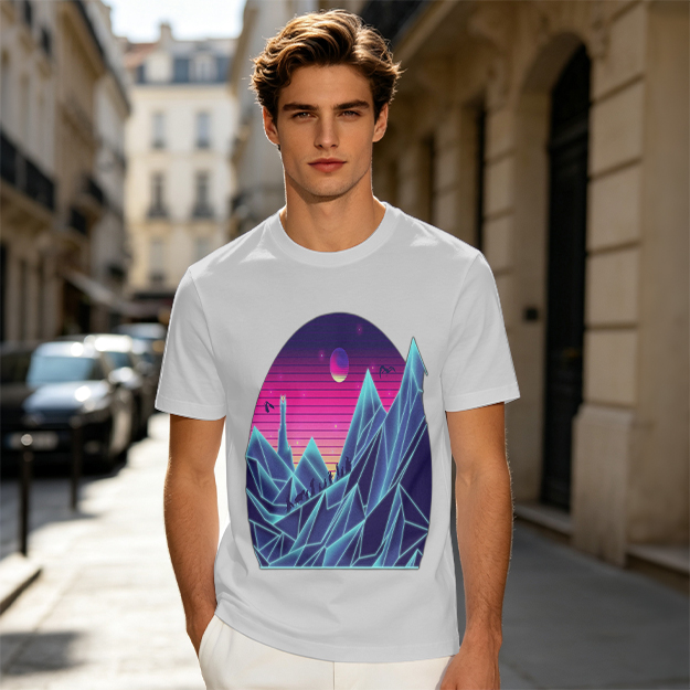Olive T-Shirt With Synthwave Crystal Mountain Sunset Art