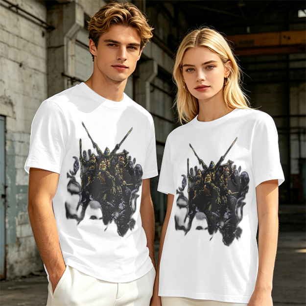 Olive T-Shirt with Fantasy Warrior Group Graphic Print