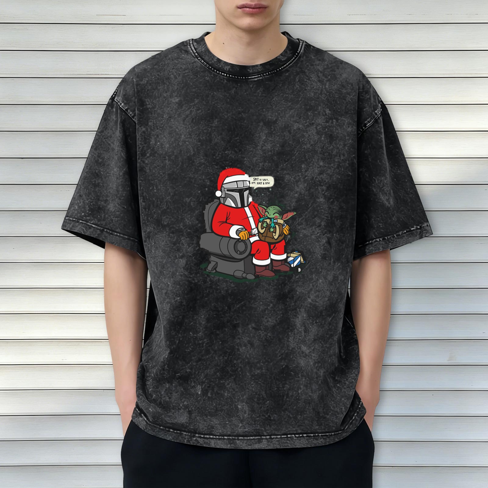 Star Wars The Mandalorian Grogu Christmas Graphic Oversized Stone Wash T-Shirt