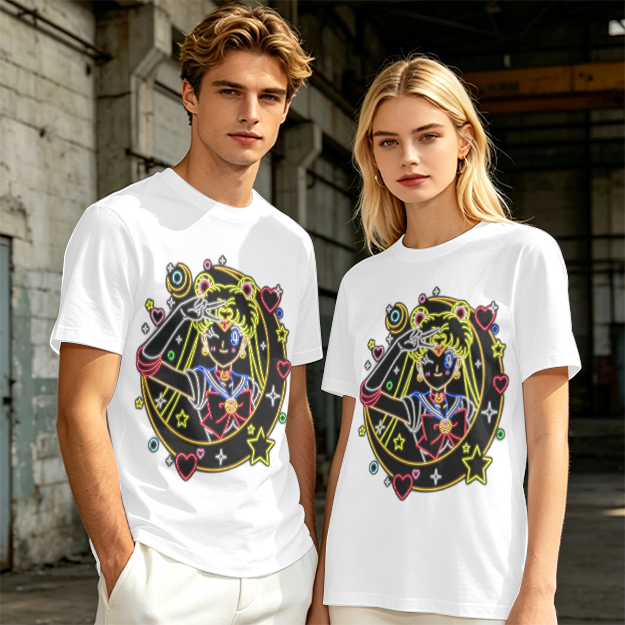 Olive T-Shirt With Neon Sailor Moon Graphic Print