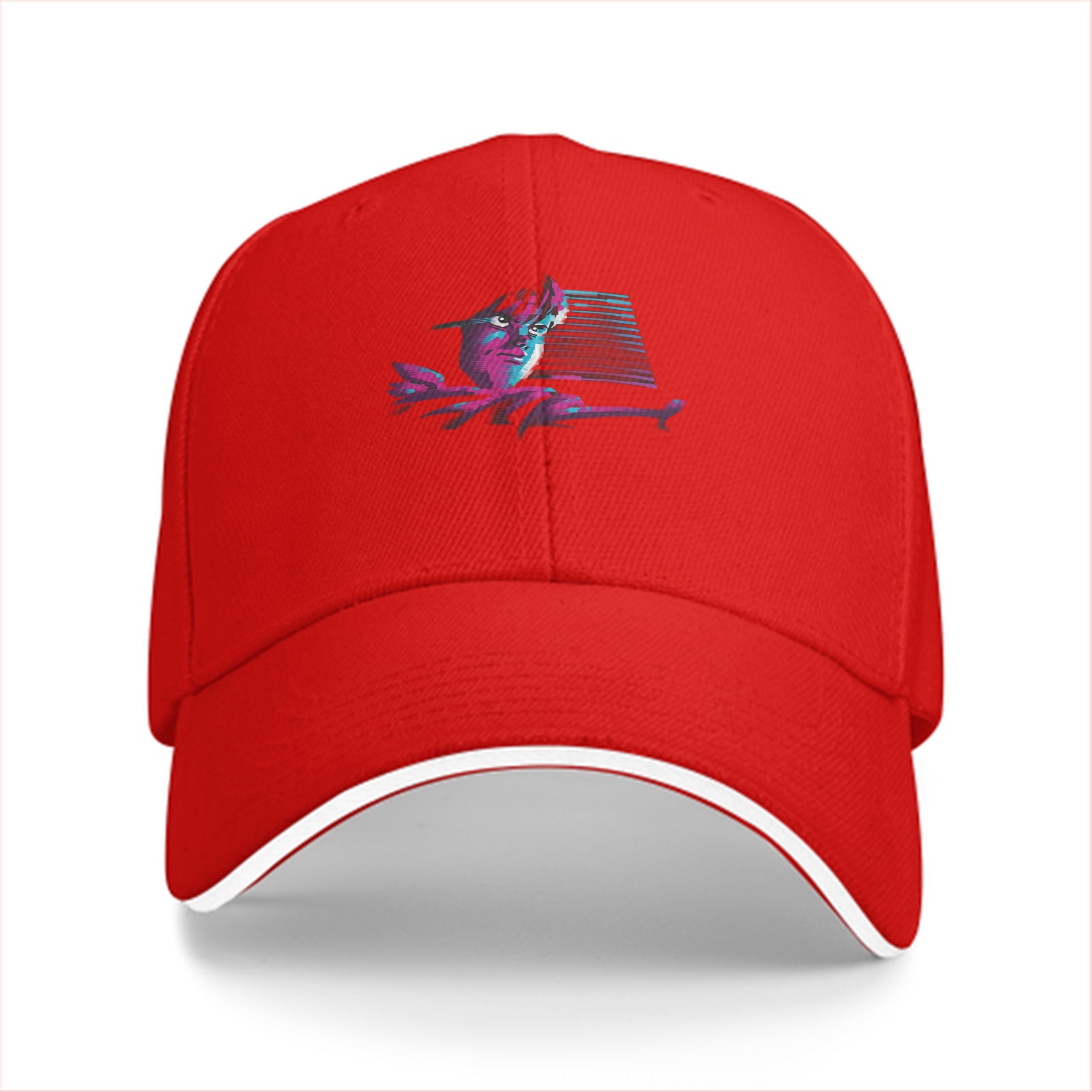 Black Baseball Cap With Synthwave Style Portrait Print