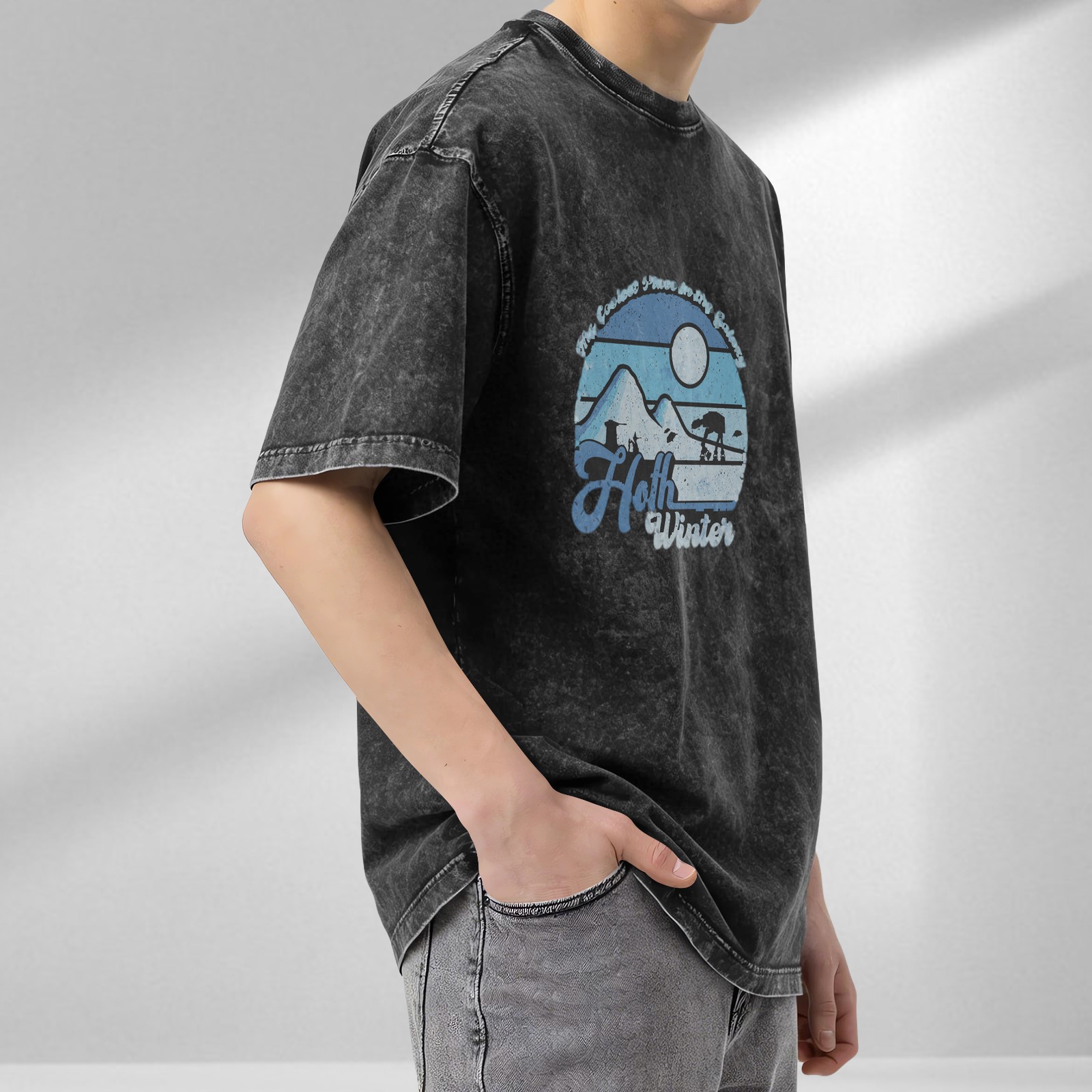 Hoth Winter Star Wars Inspired Acid Wash Graphic T-Shirt