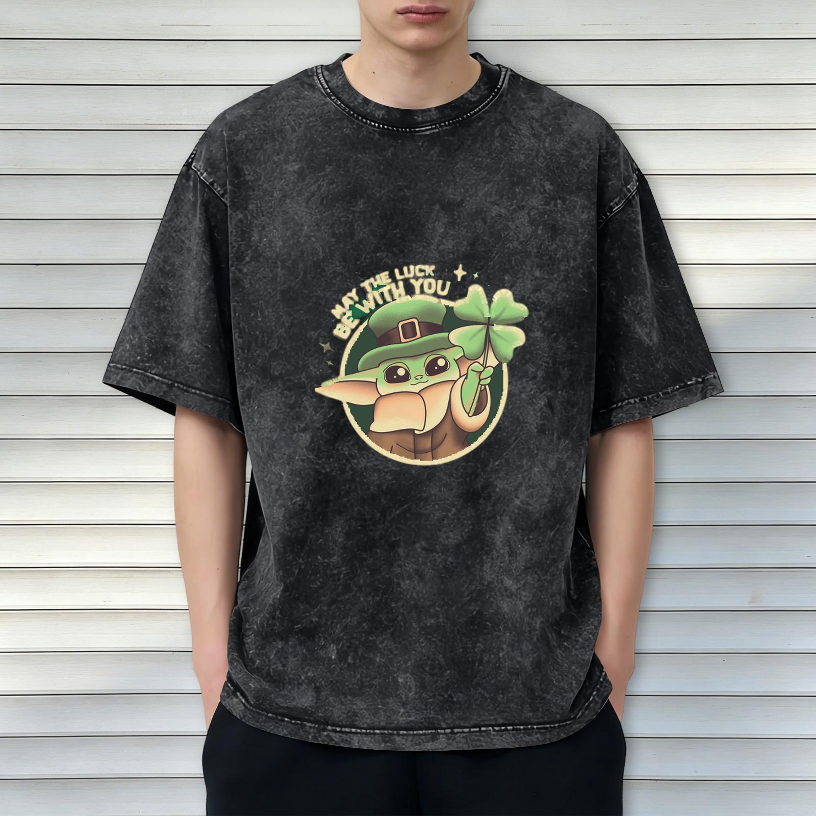 May The Luck Be With You Baby Alien Leprechaun Stonewashed T-Shirt
