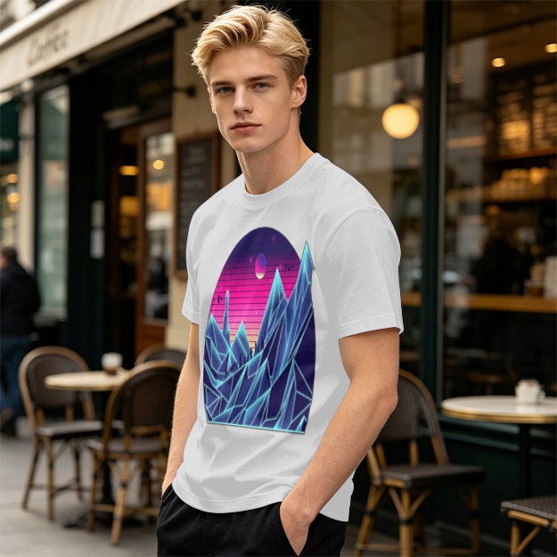 Olive T-Shirt With Synthwave Crystal Mountain Sunset Art