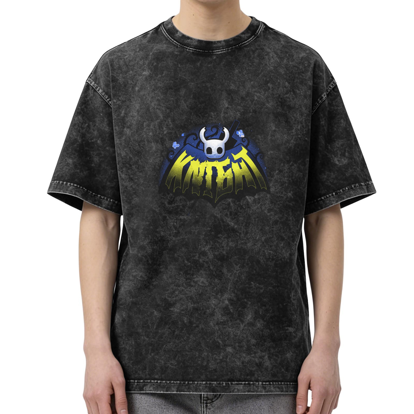 Oversized Dark Wash T-Shirt With Hollow Knight Graphic Print