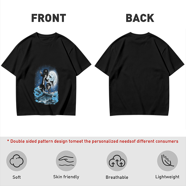 Olive T-Shirt With Gothic Moonlit Water Creature Graphic Print