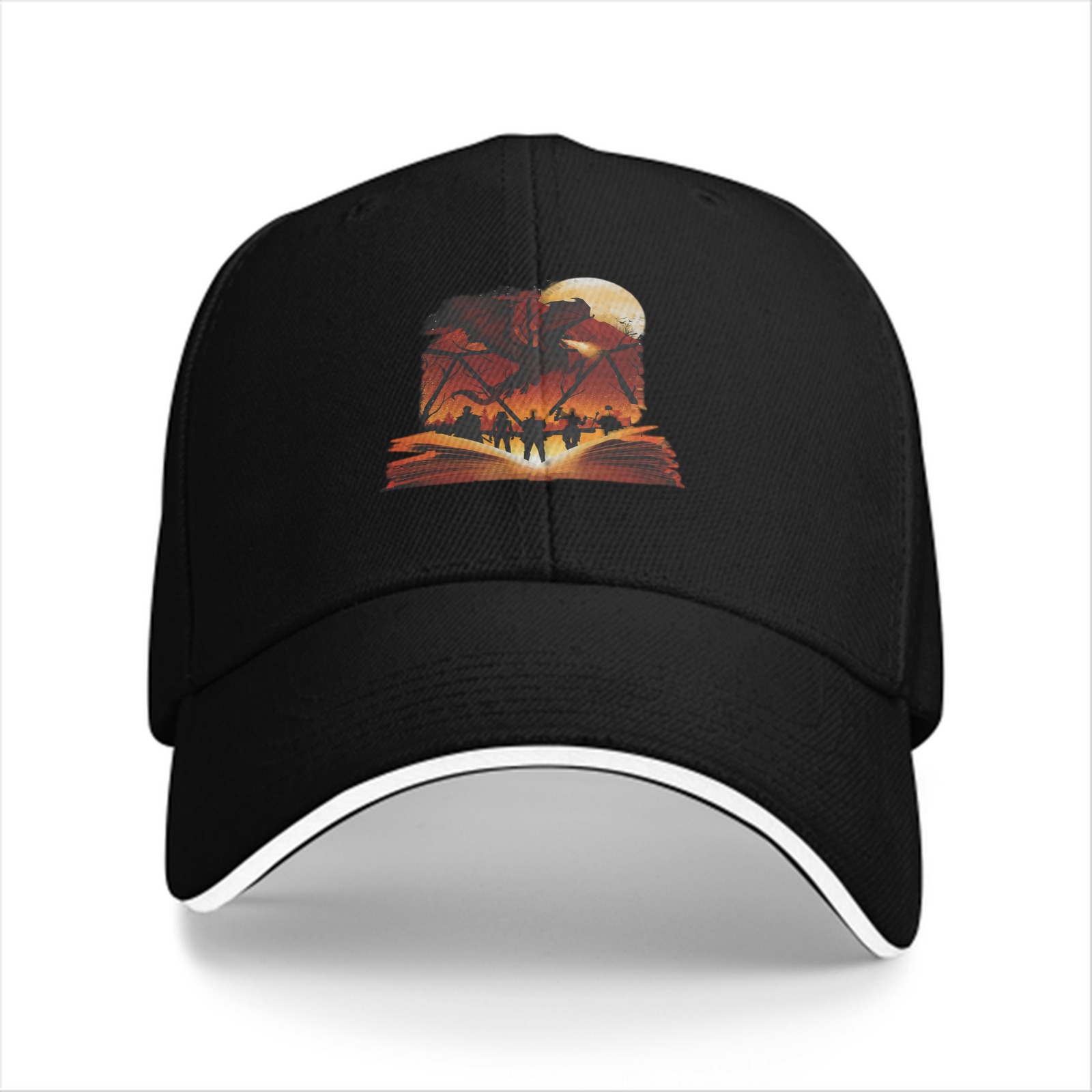 Black Baseball Cap With Fantasy Battle Scene Book Print