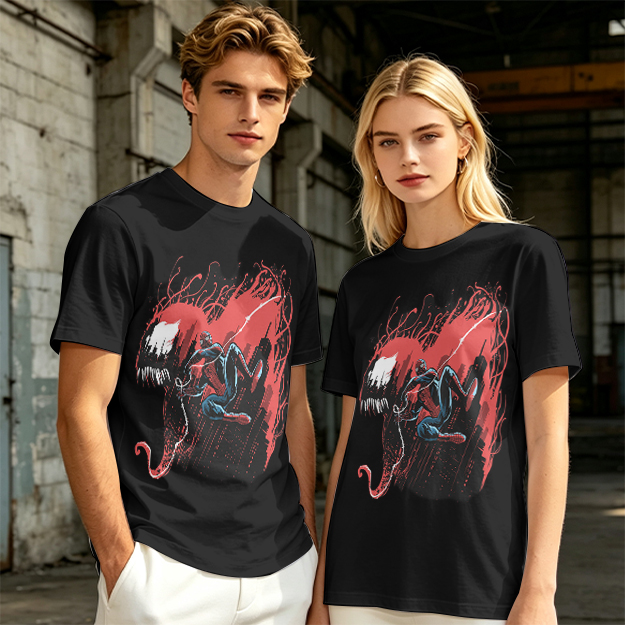 Olive T-shirt with Spider-Man and Symbiote Villain Graphic