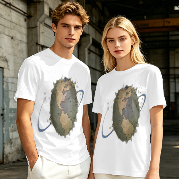 Olive Green T-Shirt With Distorted Earth Graphic Print