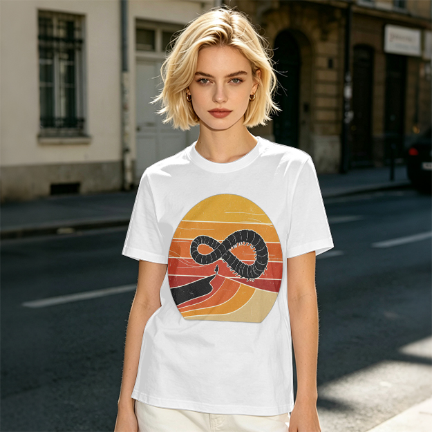 Olive T-Shirt With Retro Sunset Infinity Worm Graphic