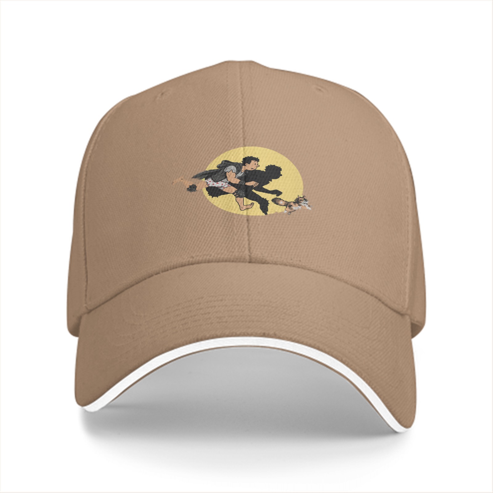 Black Baseball Cap With Running Figure And Raccoon Graphic