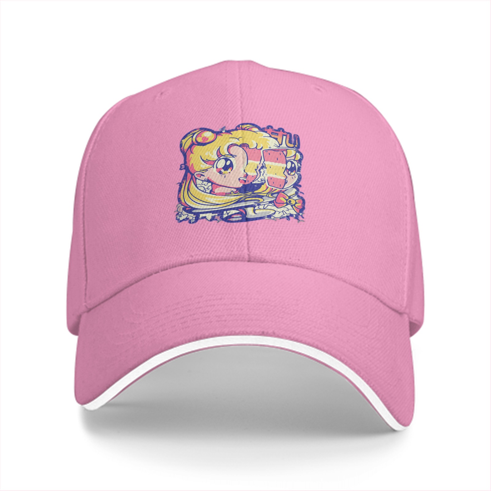 Black Baseball Cap With Retro Anime Girl Graphic Print