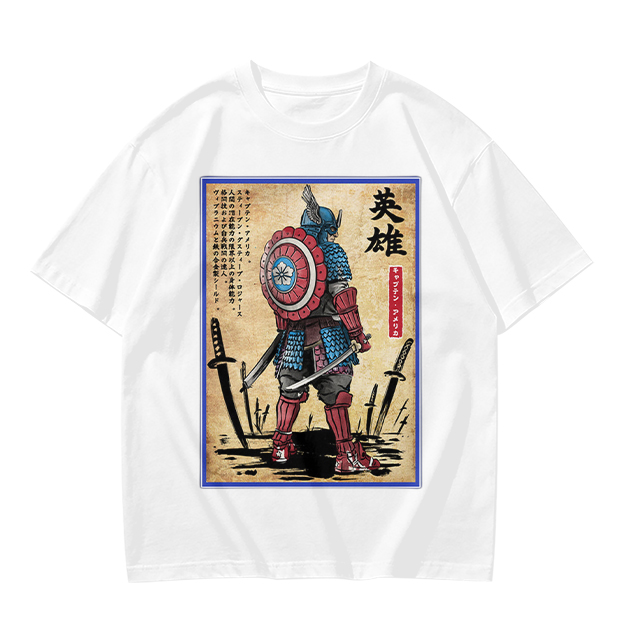Olive T-shirt with Samurai Captain America Hero Art Print