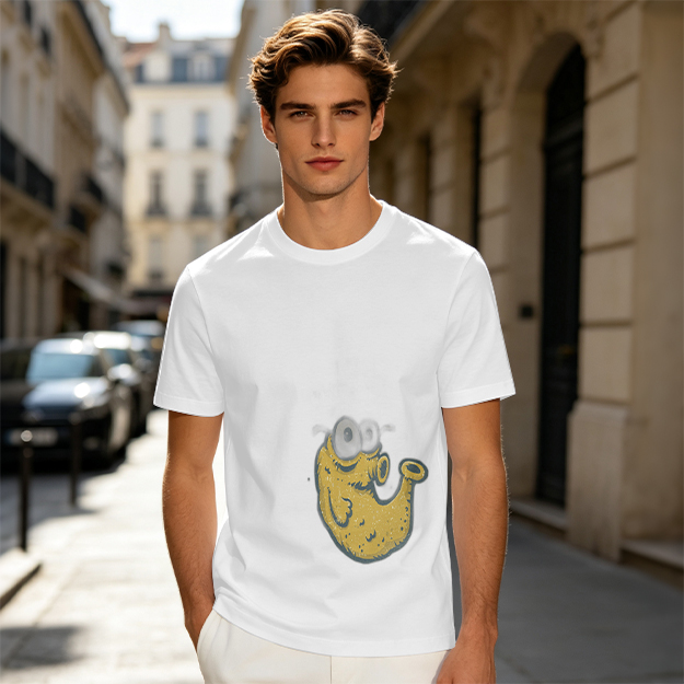 Olive Green T-Shirt With Whimsical Yellow Monster Graphic