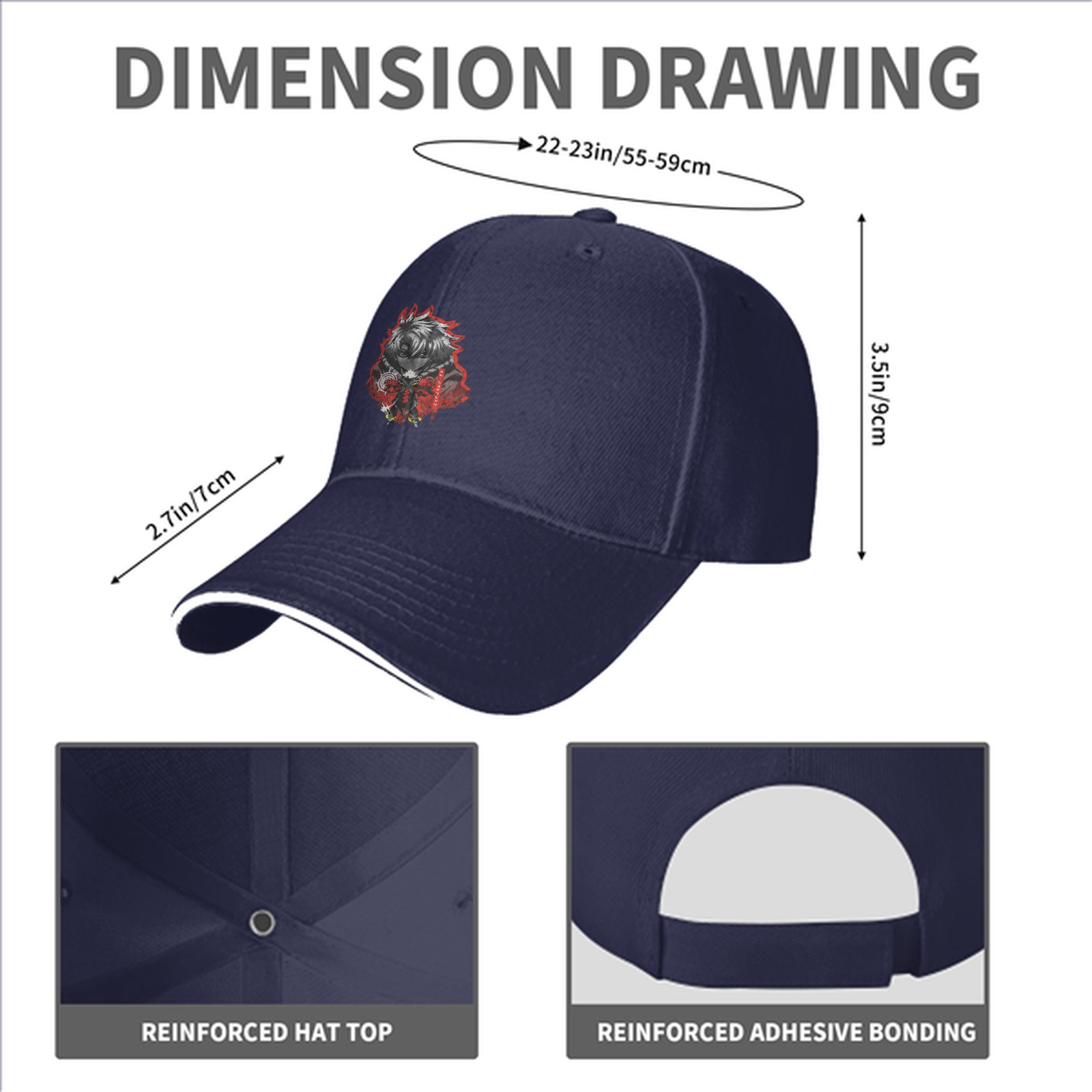 Black Baseball Cap with Anime Warrior Graphic Print