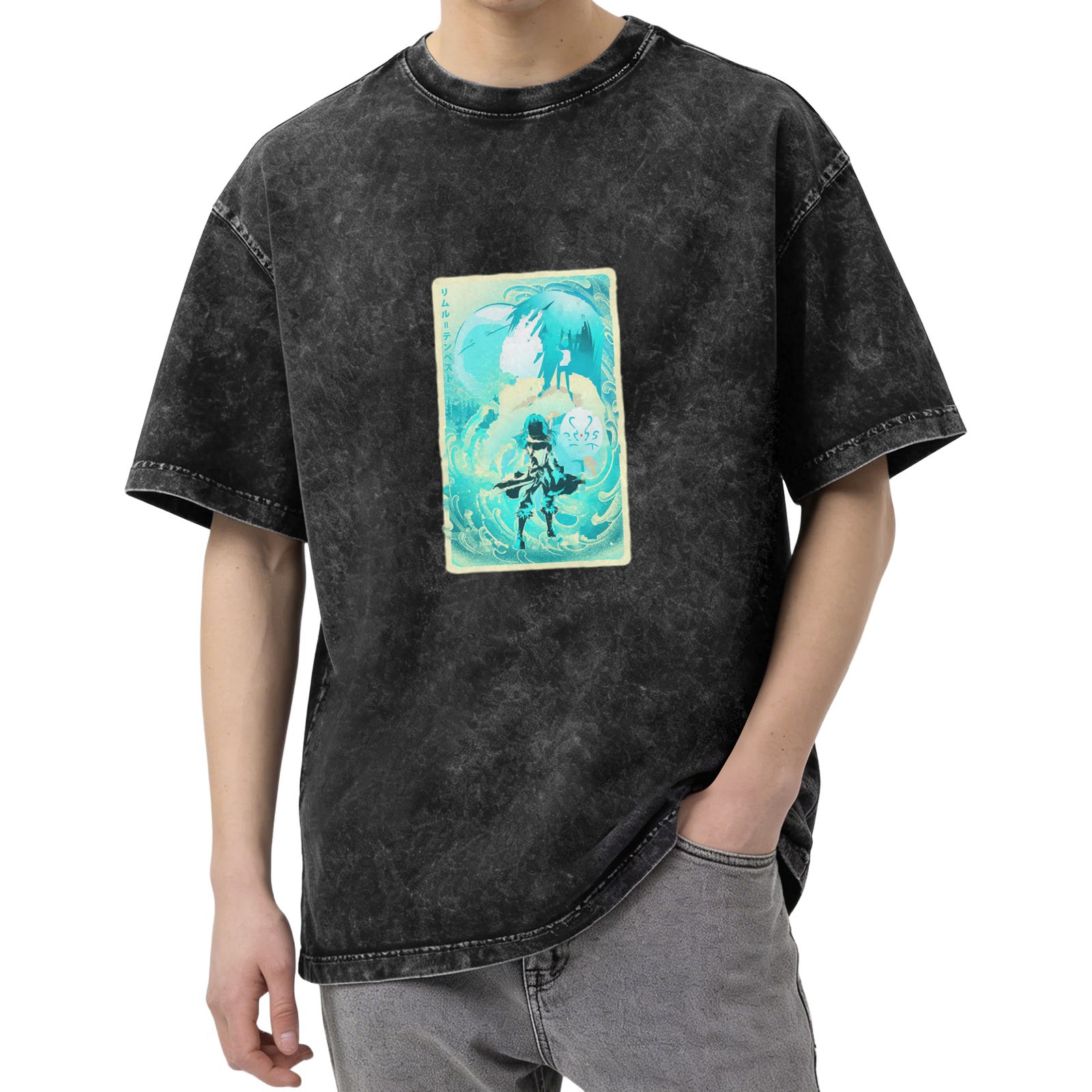Anime Water Spirit Graphic Vintage Wash T-Shirt