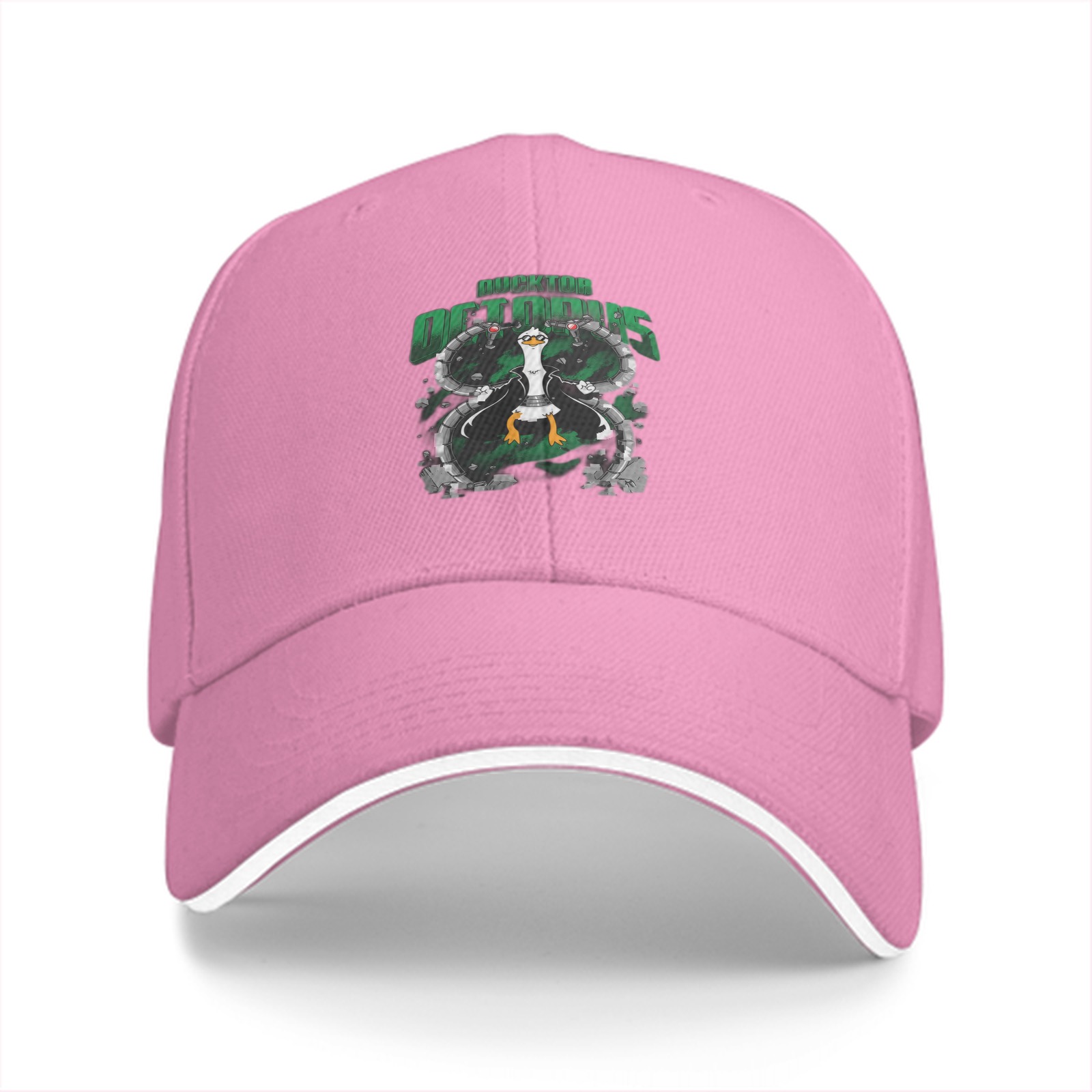 Black baseball cap with duck octopus hybrid graphic design