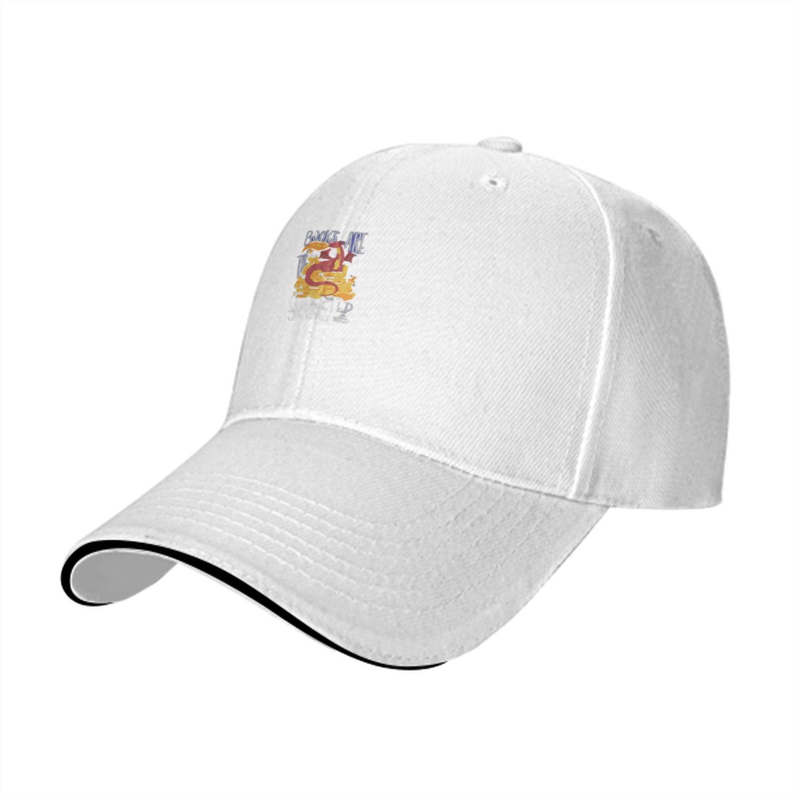 Black baseball cap with 'Books Are Treasure' dragon graphic