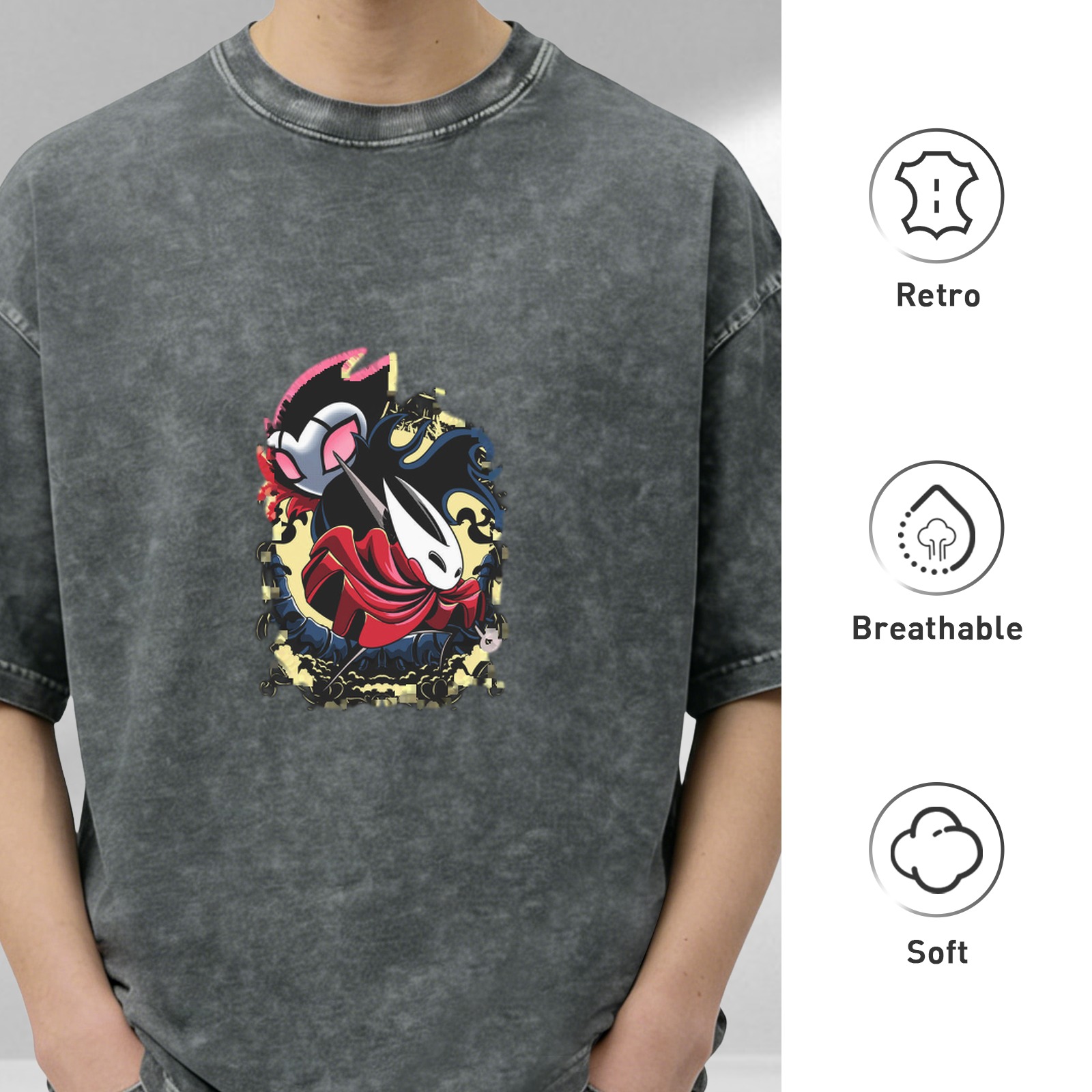 Hollow Knight Graphic Washed Black Short Sleeve T-Shirt