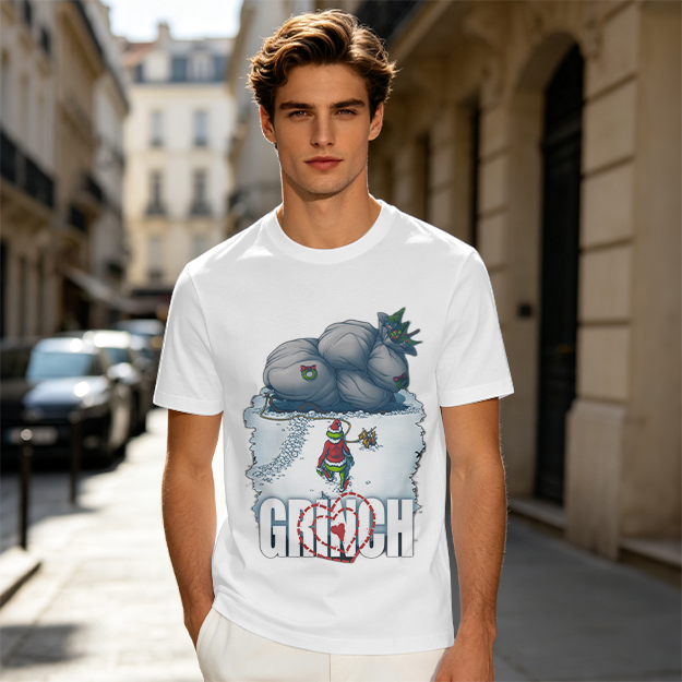 Grinch Stealing Christmas Gifts Snow Scene Graphic T-Shirt