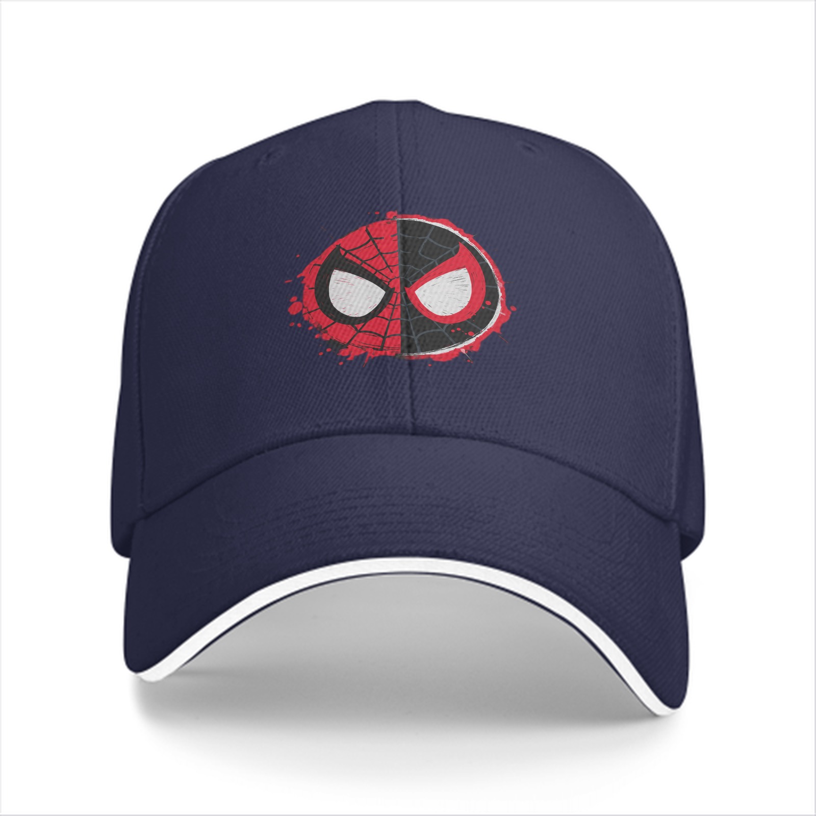 Black Baseball Cap With Split Spider-Man Mask Graphic